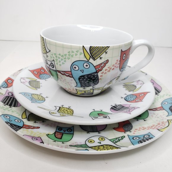 Artistic Owl Print Cup, Saucer, & Plate Set, Creative Tops - Picture 8 of 14